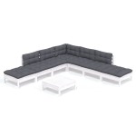 vidaXL Set mobilier de grădină cu perne, 8 piese, alb, lemn de pin