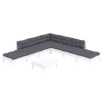 vidaXL Set mobilier de grădină cu perne, 8 piese, alb, lemn de pin