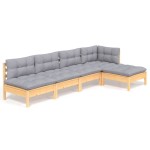 vidaXL Set mobilier grădină cu perne gri, 5 piese, lemn masiv de pin