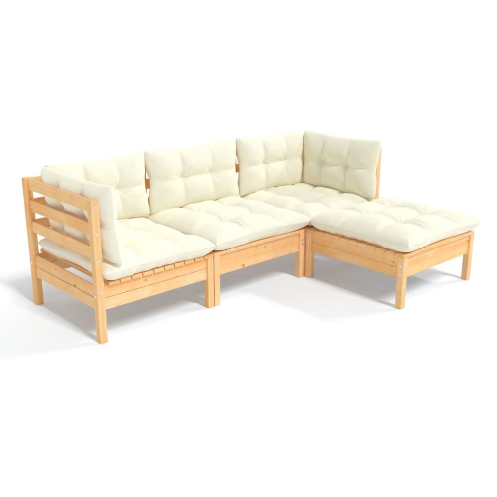 vidaXL Set mobilier grădină cu perne, 4 piese, crem, lemn de pin