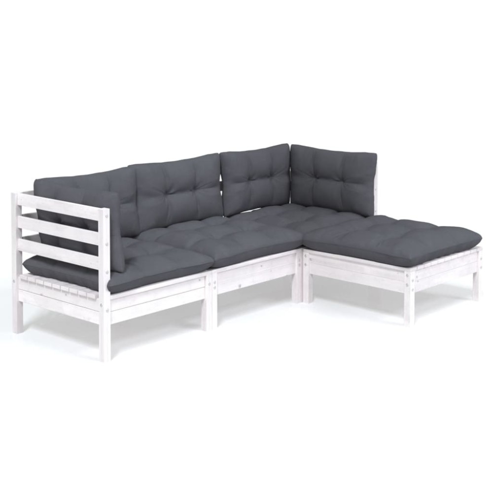 vidaXL Set mobilier grădină cu perne, 4 piese, alb, lemn de pin