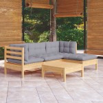 vidaXL Set mobilier grădină cu perne gri, 5 piese, lemn masiv de pin