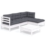 vidaXL Set mobilier grădină cu perne, 5 piese, alb, lemn de pin