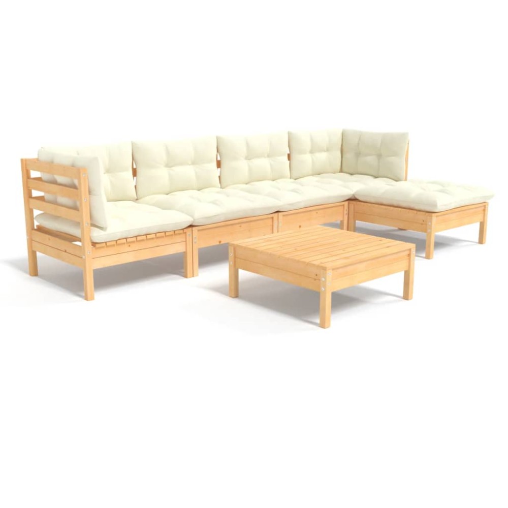vidaXL Set mobilier grădină cu perne crem, 6 piese, lemn masiv de pin