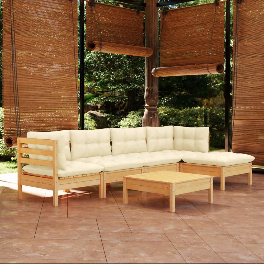 vidaXL Set mobilier grădină cu perne crem, 6 piese, lemn masiv de pin