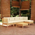 vidaXL Set mobilier grădină cu perne crem, 6 piese, lemn masiv de pin vidaXL Set mobilier grădină cu perne crem, 6 piese, lemn masiv de pin