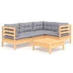 vidaXL Set mobilier grădină cu perne gri, 5 piese, lemn masiv de pin
