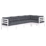 vidaXL Set mobilier grădină cu perne, 5 piese, alb, lemn de pin