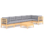 vidaXL Set mobilier grădină cu perne gri, 7 piese, lemn masiv de pin