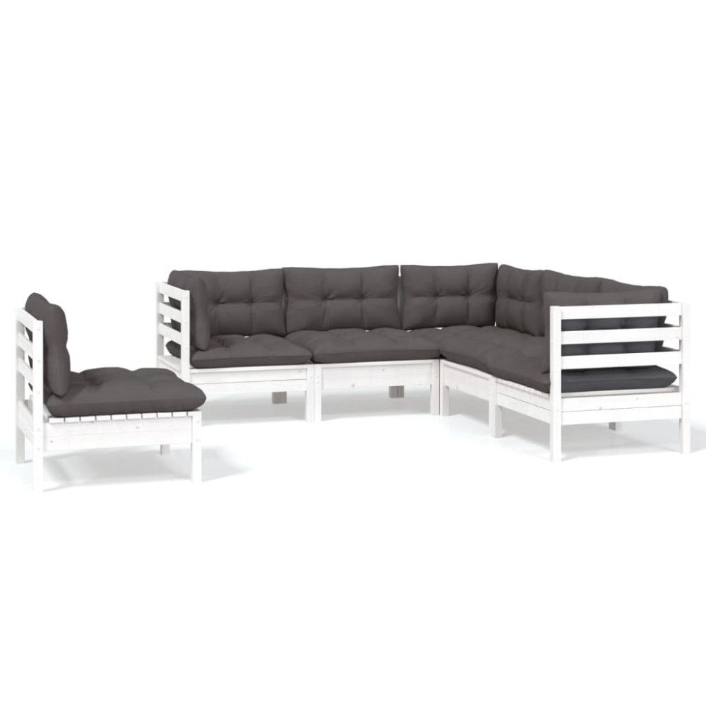 vidaXL Set mobilier grădină cu perne, 5 piese, alb, lemn de pin