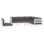 vidaXL Set mobilier grădină cu perne, 5 piese, alb, lemn de pin