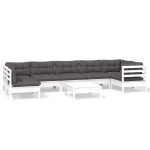 vidaXL Set mobilier de grădină cu perne, 8 piese, alb, lemn de pin