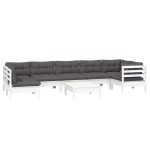 vidaXL Set mobilier de grădină cu perne, 8 piese, alb, lemn de pin