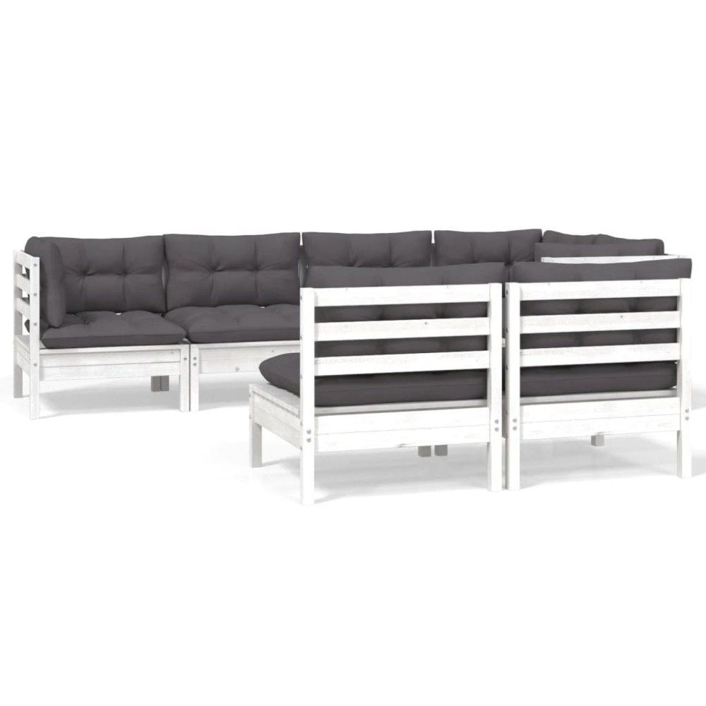 vidaXL Set mobilier grădină cu perne, 7 piese, alb, lemn masiv de pin