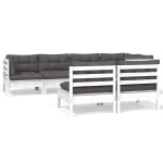 vidaXL Set mobilier grădină cu perne, 7 piese, alb, lemn masiv de pin