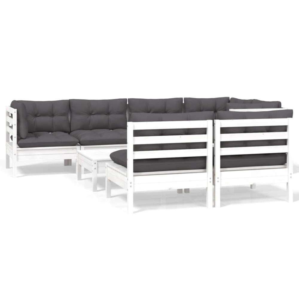 vidaXL Set mobilier de grădină cu perne, 8 piese, alb, lemn masiv pin