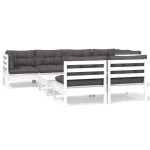 vidaXL Set mobilier de grădină cu perne, 8 piese, alb, lemn masiv pin