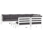 vidaXL Set mobilier de grădină cu perne, 8 piese, alb, lemn masiv pin