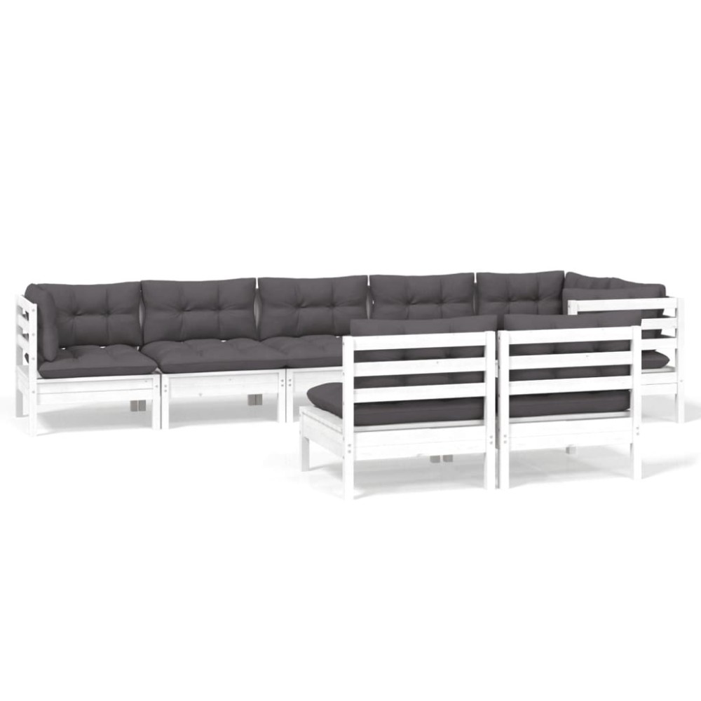 vidaXL Set mobilier de grădină cu perne, 8 piese, alb, lemn masiv pin
