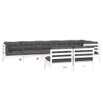 vidaXL Set mobilier de grădină cu perne, 8 piese, alb, lemn masiv pin