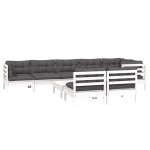 vidaXL Set mobilier grădină cu perne, 9 piese, alb, lemn masiv pin