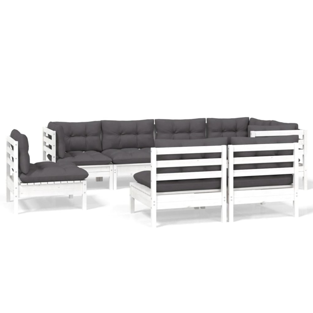 vidaXL Set mobilier de grădină cu perne, 8 piese, alb, lemn masiv pin