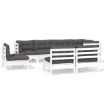 vidaXL Set mobilier de grădină cu perne, 8 piese, alb, lemn masiv pin