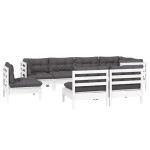 vidaXL Set mobilier de grădină cu perne, 8 piese, alb, lemn masiv pin