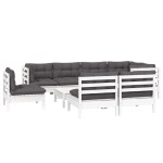 vidaXL Set mobilier grădină cu perne, 9 piese, alb, lemn masiv pin