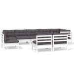 vidaXL Set mobilier de grădină cu perne, 9 piese, alb, lemn masiv pin vidaXL Set mobilier de grădină cu perne, 9 piese, alb, lemn masiv pin