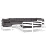 vidaXL Set mobilier grădină cu perne, 10 piese, alb, lemn masiv pin vidaXL Set mobilier grădină cu perne, 10 piese, alb, lemn masiv pin