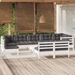 vidaXL Set mobilier grădină cu perne, 10 piese, alb, lemn masiv pin vidaXL Set mobilier grădină cu perne, 10 piese, alb, lemn masiv pin