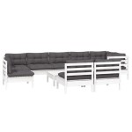 vidaXL Set mobilier grădină cu perne, 10 piese, alb, lemn masiv pin vidaXL Set mobilier grădină cu perne, 10 piese, alb, lemn masiv pin