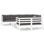 vidaXL Set mobilier de grădină cu perne, 8 piese, alb, lemn masiv pin