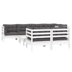 vidaXL Set mobilier de grădină cu perne, 8 piese, alb, lemn masiv pin