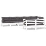 vidaXL Set mobilier de grădină cu perne, 8 piese, alb, lemn masiv pin