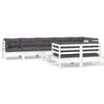 vidaXL Set mobilier grădină cu perne, 9 piese, alb, lemn masiv pin