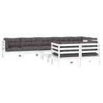 vidaXL Set mobilier grădină cu perne, 9 piese, alb, lemn masiv pin
