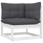 vidaXL Set mobilier grădină cu perne, 9 piese, alb, lemn masiv pin