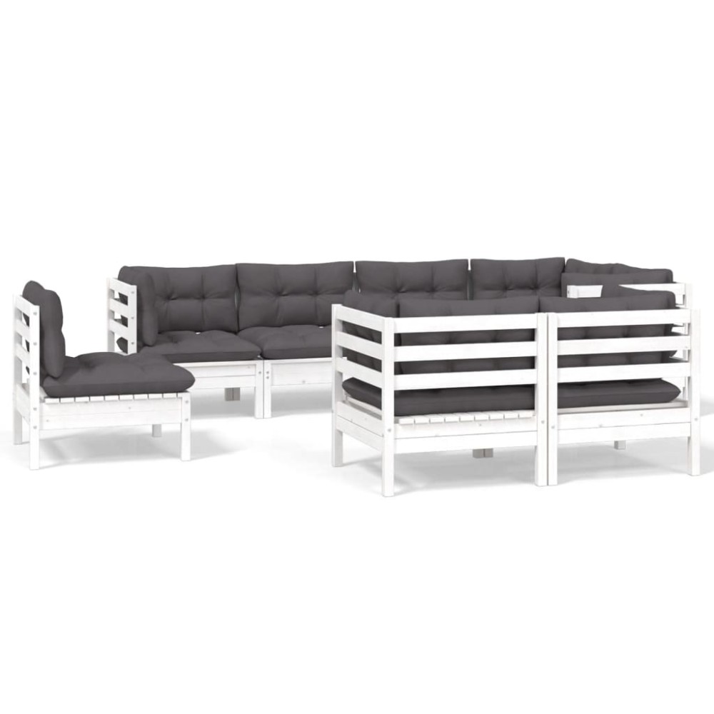 vidaXL Set mobilier de grădină cu perne, 8 piese, alb, lemn masiv pin