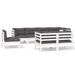 vidaXL Set mobilier de grădină cu perne, 8 piese, alb, lemn masiv pin