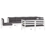 vidaXL Set mobilier de grădină cu perne, 8 piese, alb, lemn masiv pin