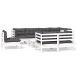 vidaXL Set mobilier grădină cu perne, 9 piese, alb, lemn masiv pin