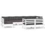 vidaXL Set mobilier de grădină cu perne, 9 piese, alb, lemn masiv pin vidaXL Set mobilier de grădină cu perne, 9 piese, alb, lemn masiv pin