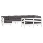vidaXL Set mobilier de grădină cu perne, 9 piese, alb, lemn masiv pin vidaXL Set mobilier de grădină cu perne, 9 piese, alb, lemn masiv pin