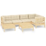 vidaXL Set mobilier grădină cu perne crem, 7 piese, lemn masiv pin vidaXL Set mobilier grădină cu perne crem, 7 piese, lemn masiv pin