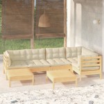 vidaXL Set mobilier grădină cu perne crem, 7 piese, lemn masiv pin vidaXL Set mobilier grădină cu perne crem, 7 piese, lemn masiv pin