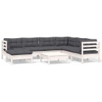 vidaXL Set mobilier de grădină cu perne, 8 piese, alb, lemn masiv pin