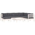 vidaXL Set mobilier de grădină cu perne, 8 piese, alb, lemn masiv pin