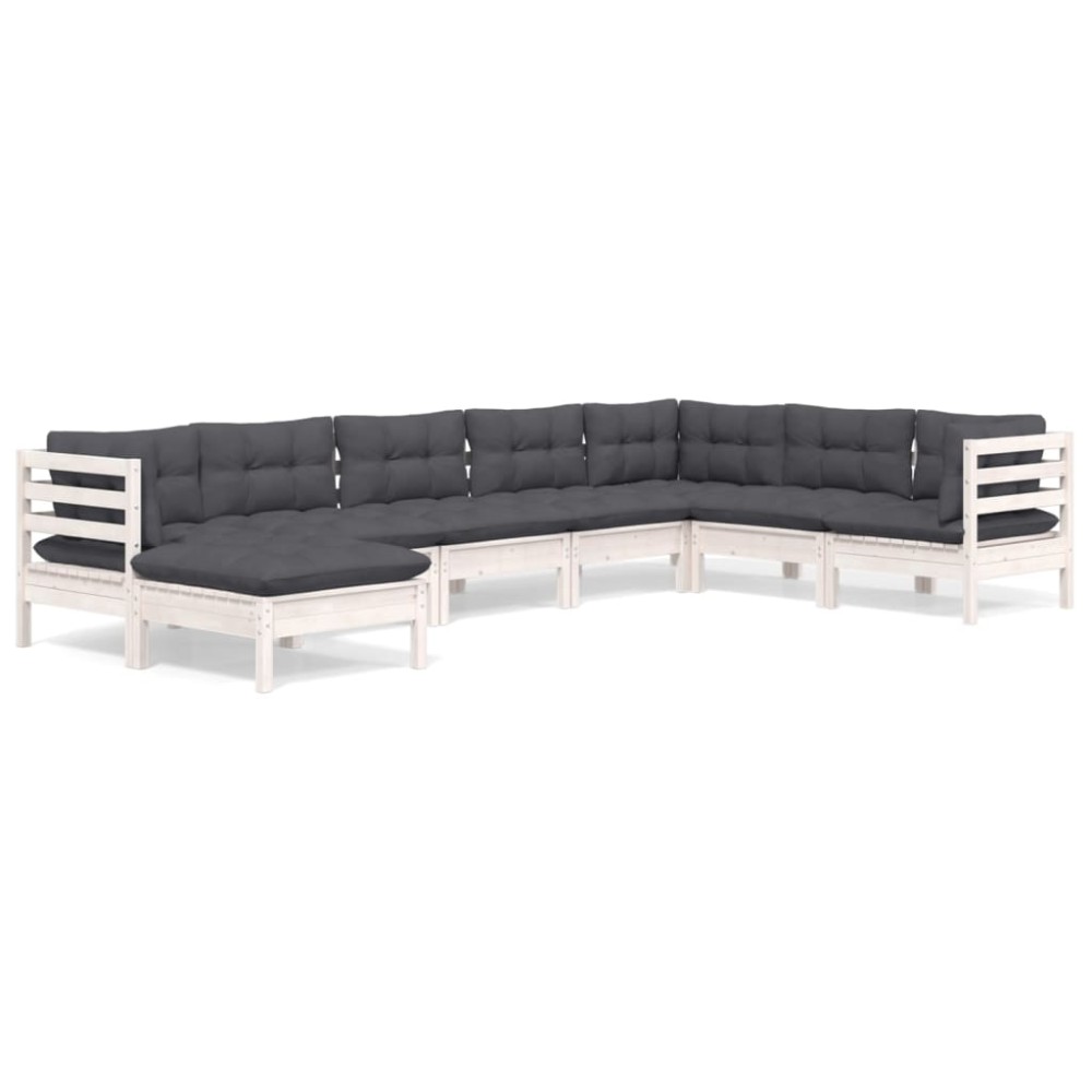 vidaXL Set mobilier de grădină cu perne, 8 piese, alb, lemn masiv pin